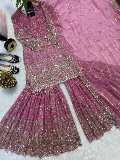 Heavy Fandy Crush Silk Kurta Sharara Set