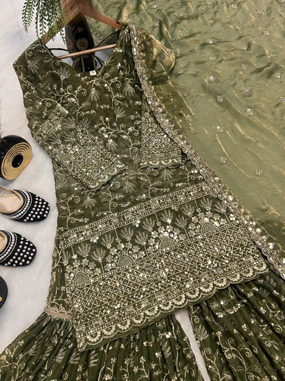 Heavy Fandy Crush Silk Kurta Sharara Set