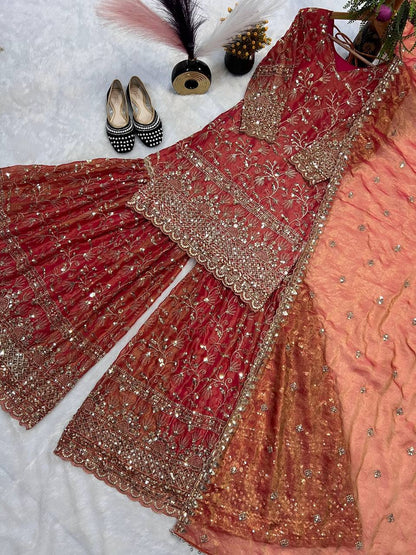 Heavy Fandy Crush Silk Kurta Sharara Set