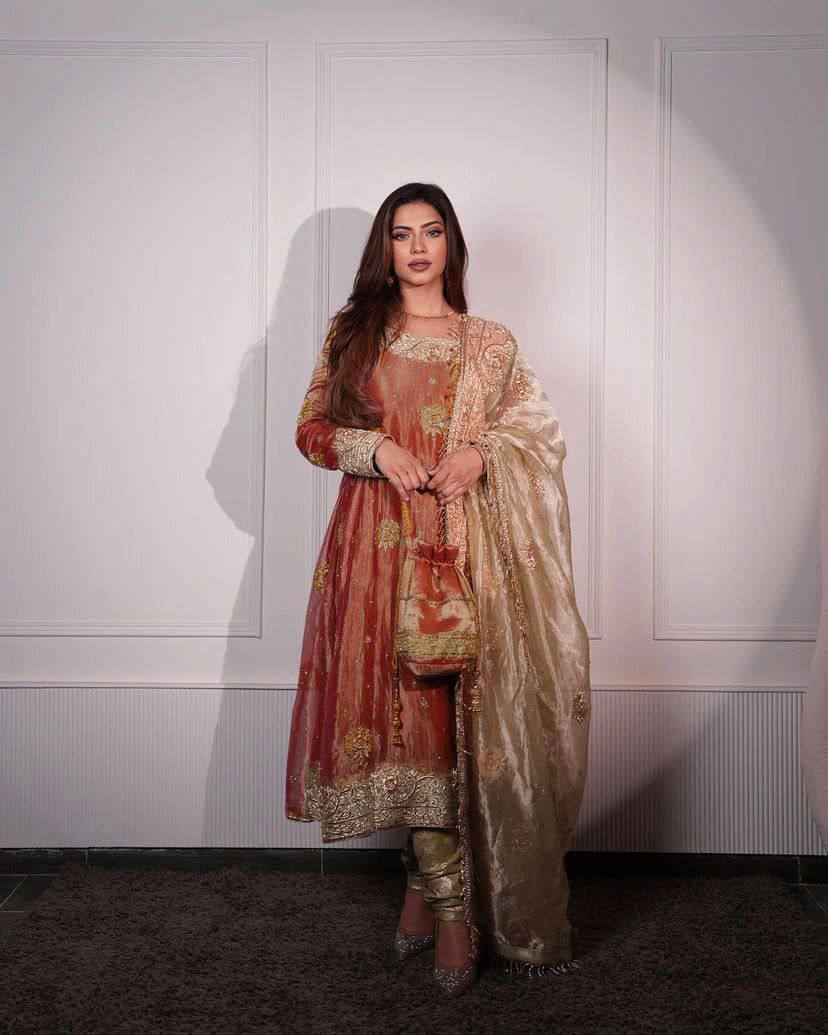 "Luxury Jimmy Choo Sequence Embroidered Eid Set with Moti Work and Lace Detailing"