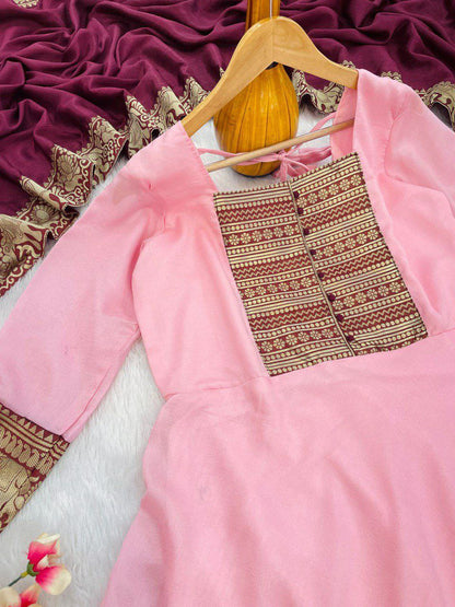 Premium Vichitra Silk Fabric with Zari Weaving – Multiple Sizes Available