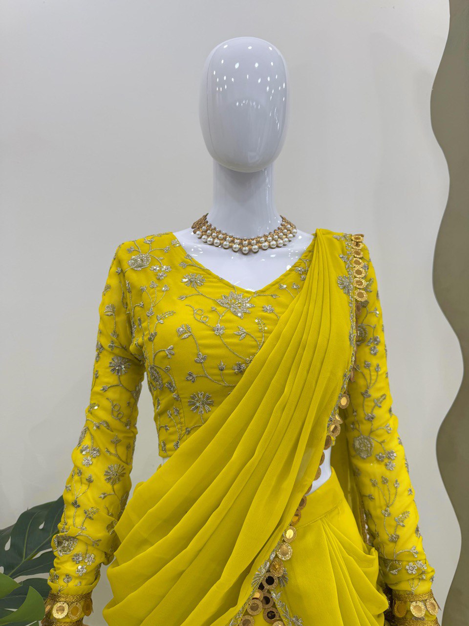 "Elegant Faux Georgette Lehenga Saree Set with Coin Lace Border & Thread Work Choli"