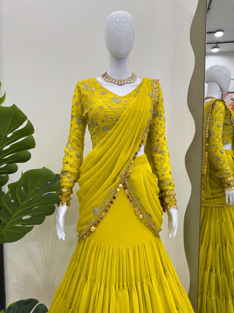 "Elegant Faux Georgette Lehenga Saree Set with Coin Lace Border & Thread Work Choli"