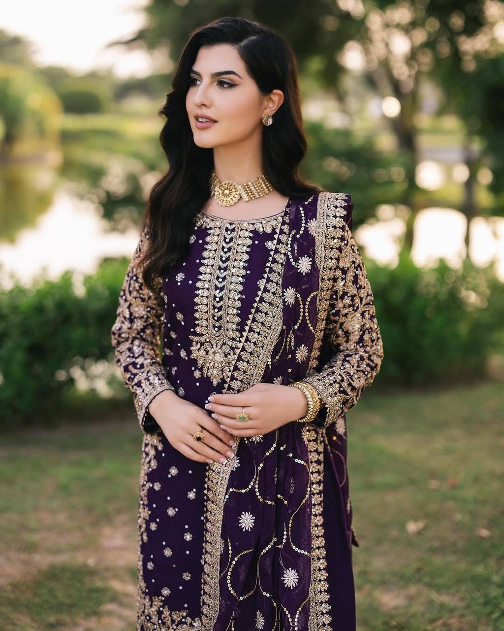 Luxury Faux Georgette Top, Pant, and Dupatta Set with Detailed Embroidery