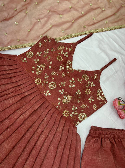 "Embroidered Fandy Silk Gown with Twill Net Dupatta & Elastic Bottom"