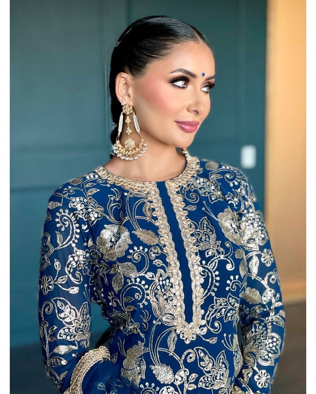 "Embroidered Glamour: Faux Georgette Sharara Set"