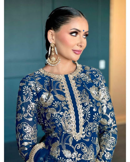 "Embroidered Glamour: Faux Georgette Sharara Set"