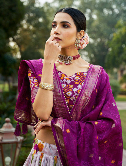 Girls Patola Print Blouse with Lehenga