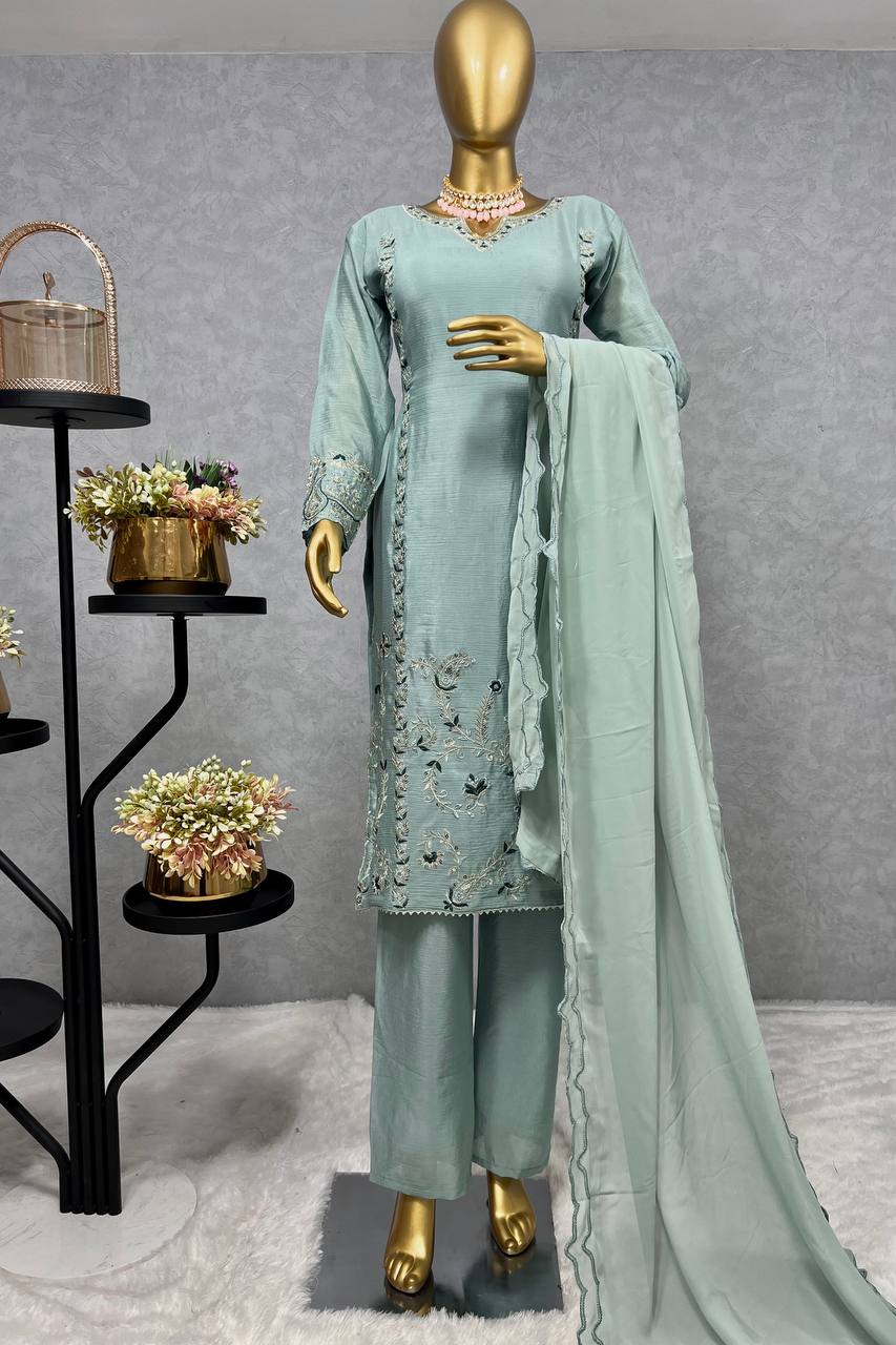 Pure Chinon Silk Kurta Pant with Dupatta