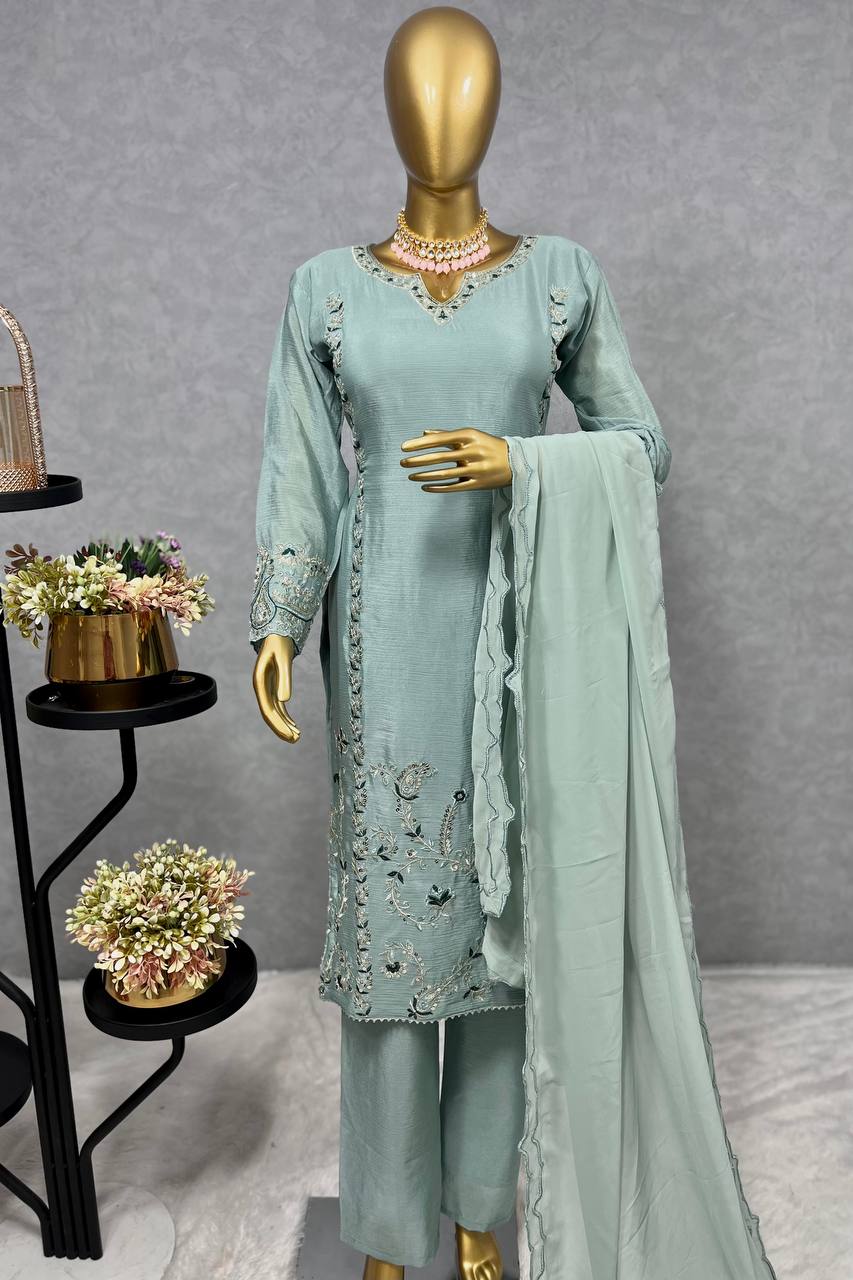 Pure Chinon Silk Kurta Pant with Dupatta