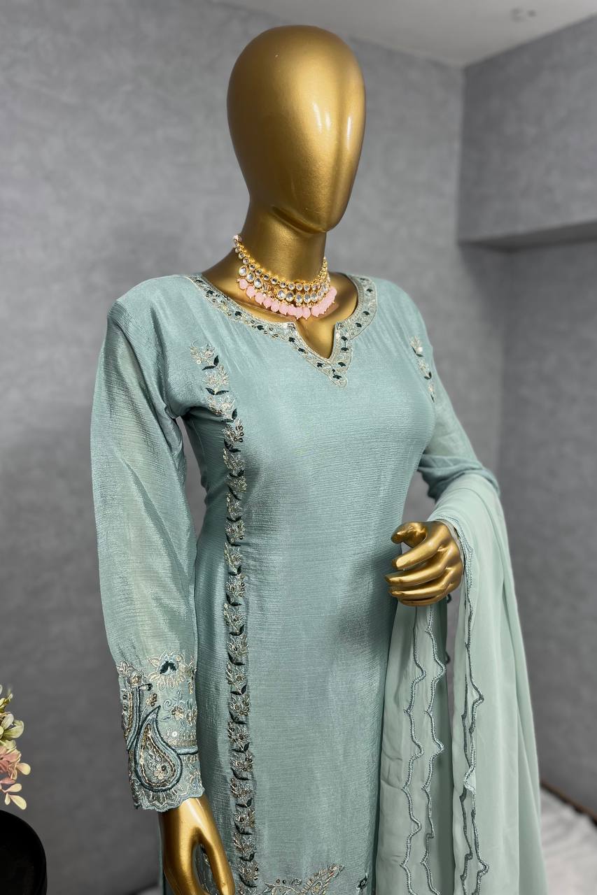 Pure Chinon Silk Kurta Pant with Dupatta