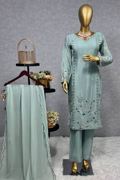 Pure Chinon Silk Kurta Pant with Dupatta