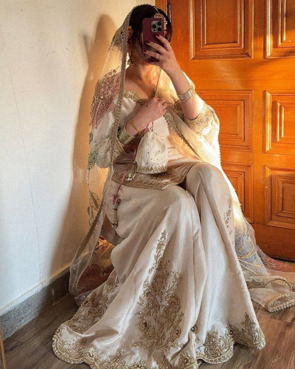 "Elegant Chinon Sequence Embroidered Suit with Full Flare Gharara & Organza Dupatta"