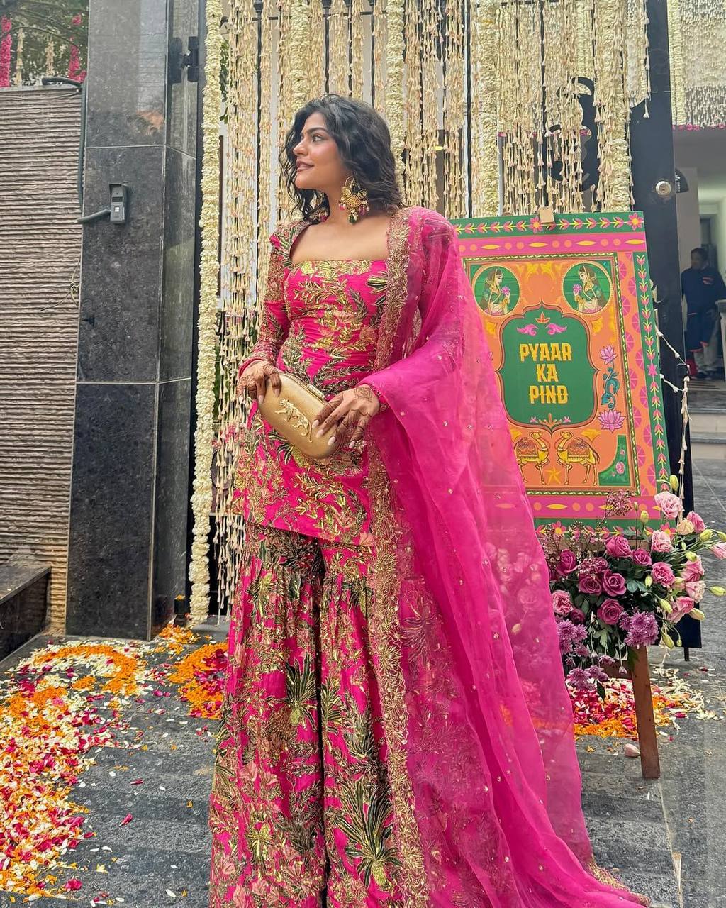 "Elegant Chinon Suit with Sequence Embroidery and Sharara Set"