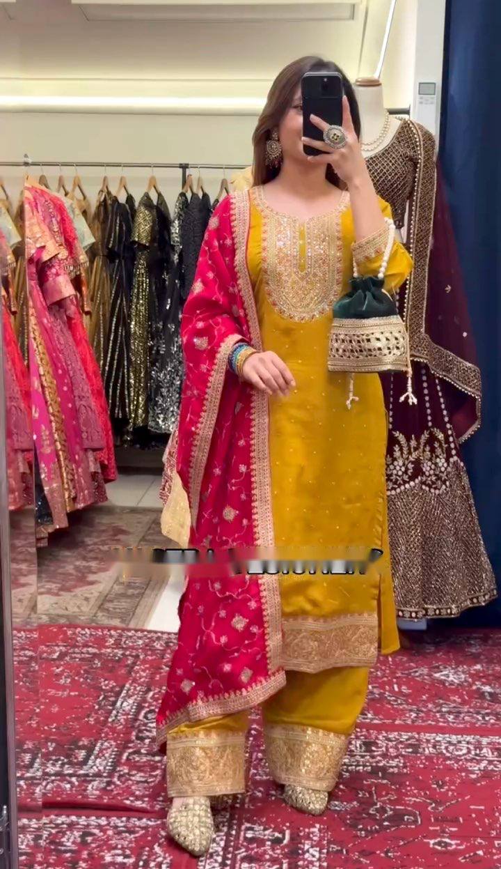Premium Cinon Silk Outfit with Ravet-Moti & Sequence Work