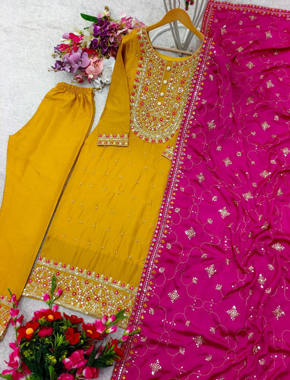 Premium Cinon Silk Outfit with Ravet-Moti & Sequence Work