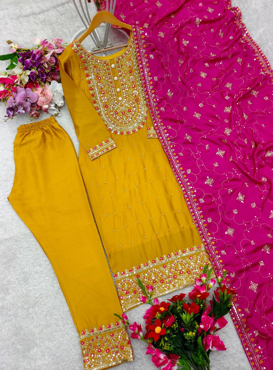Premium Cinon Silk Outfit with Ravet-Moti & Sequence Work