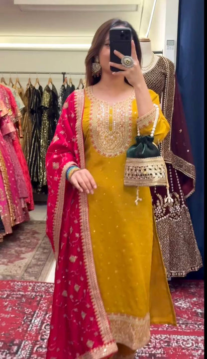 Premium Cinon Silk Outfit with Ravet-Moti & Sequence Work