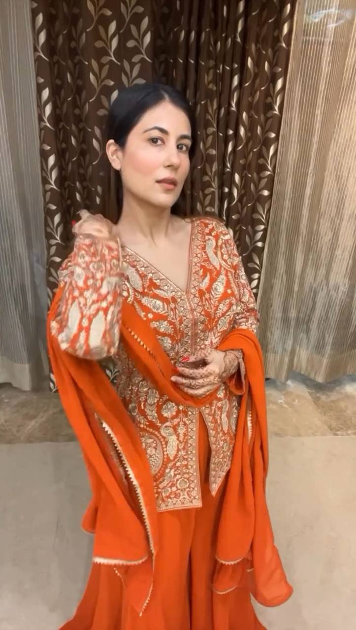 "Elegant Chinon Sequin Embroidered Top with Plazo and Dupatta Set"
