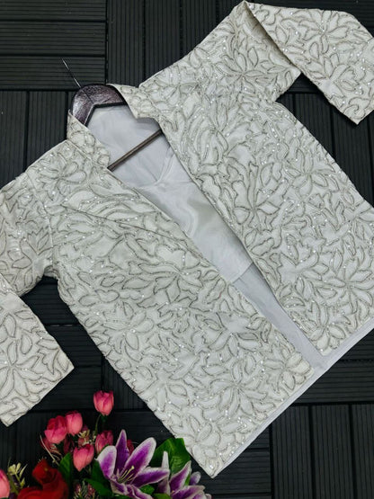 "Elegant Chinon Palazzo Set with Bangalore Embroidery Koti & Stitched Blouse"