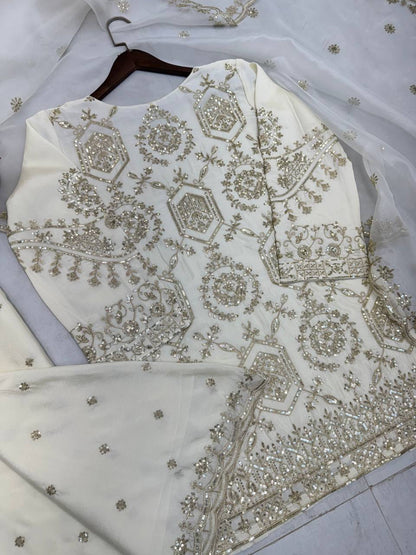 "Elegance Redefined: Chinon Top, Plazo & Organza Dupatta Set"