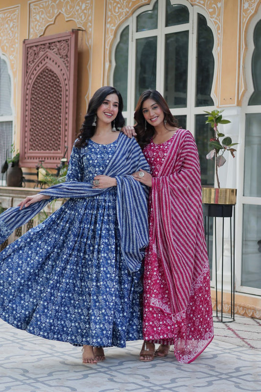 "Elegant Pure Cotton Top and Bottom Set with Matching Dupatta"
