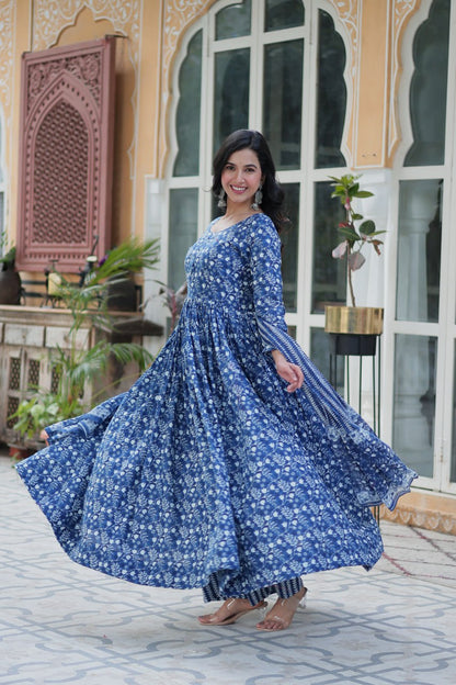 "Elegant Pure Cotton Top and Bottom Set with Matching Dupatta"