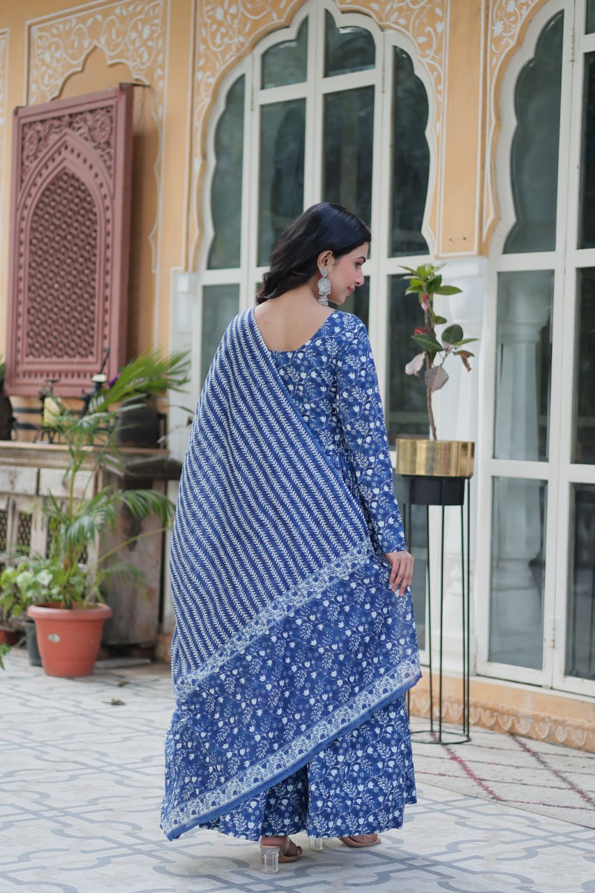 "Elegant Pure Cotton Top and Bottom Set with Matching Dupatta"