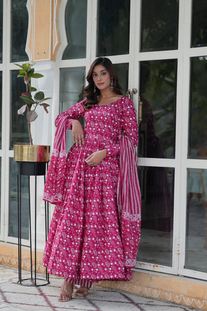 "Elegant Pure Cotton Top and Bottom Set with Matching Dupatta"