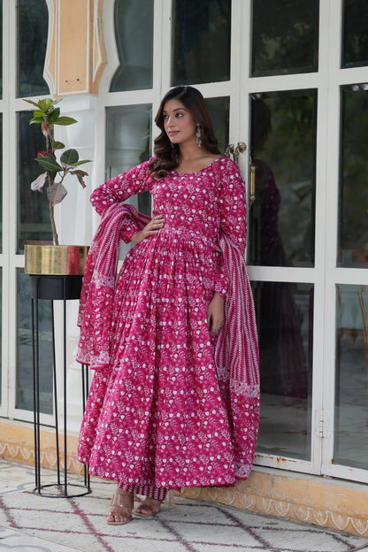 "Elegant Pure Cotton Top and Bottom Set with Matching Dupatta"