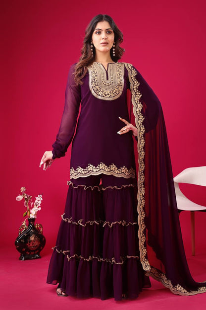 "Elegant Blooming Faux Georgette Set with Heavy Embroidery & Sequence Work"