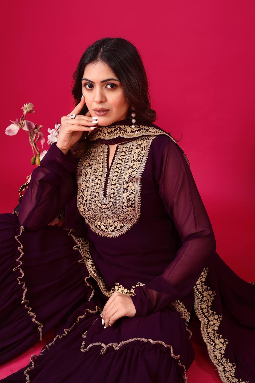 "Elegant Blooming Faux Georgette Set with Heavy Embroidery & Sequence Work"