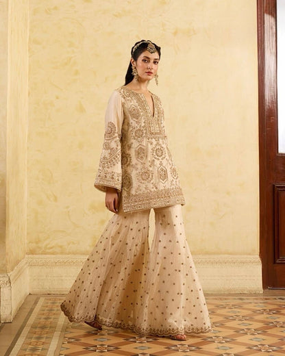 "Elegant Chinon Silk Ensemble with Thread & Sequence Work"