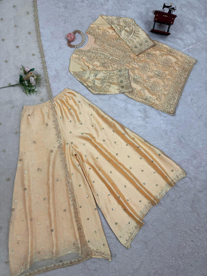 "Elegant Chinon Silk Ensemble with Thread & Sequence Work"