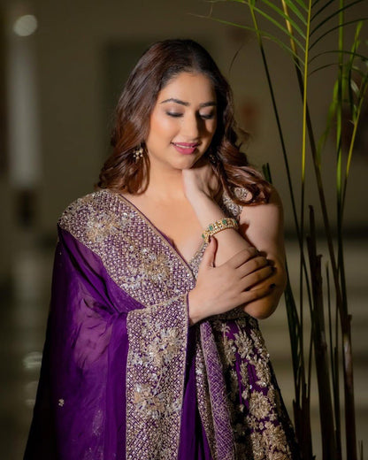 "Elegant Thread-Work Foux Georgette Sharara Set with Sequins and Lace Detailing"