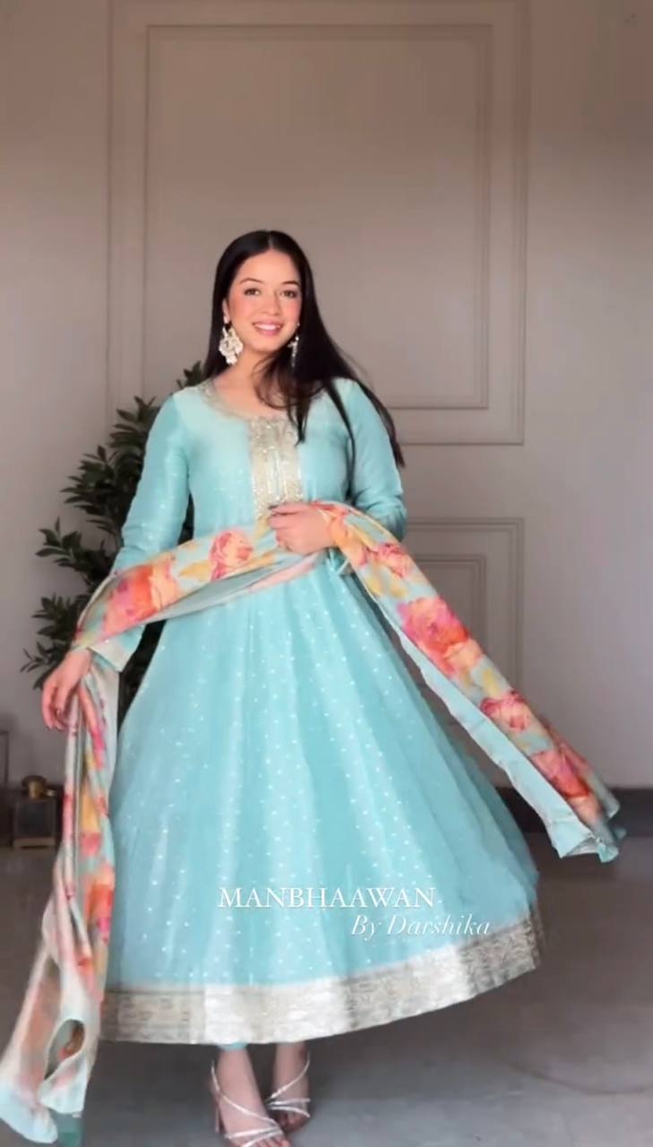 "Elegant Gwon-Pent Set with Digital Print Dupatta and Embroidery Work"