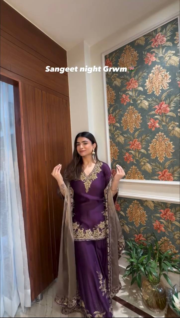 "Elegant Pure Chinnon Silk Ensemble with Heavy Embroidery Sequence Work"