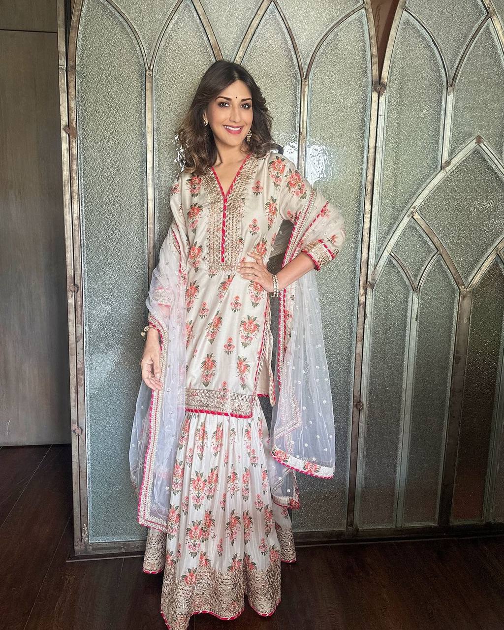 Pure Chinon Silk Kurta Sharara with Dupatta