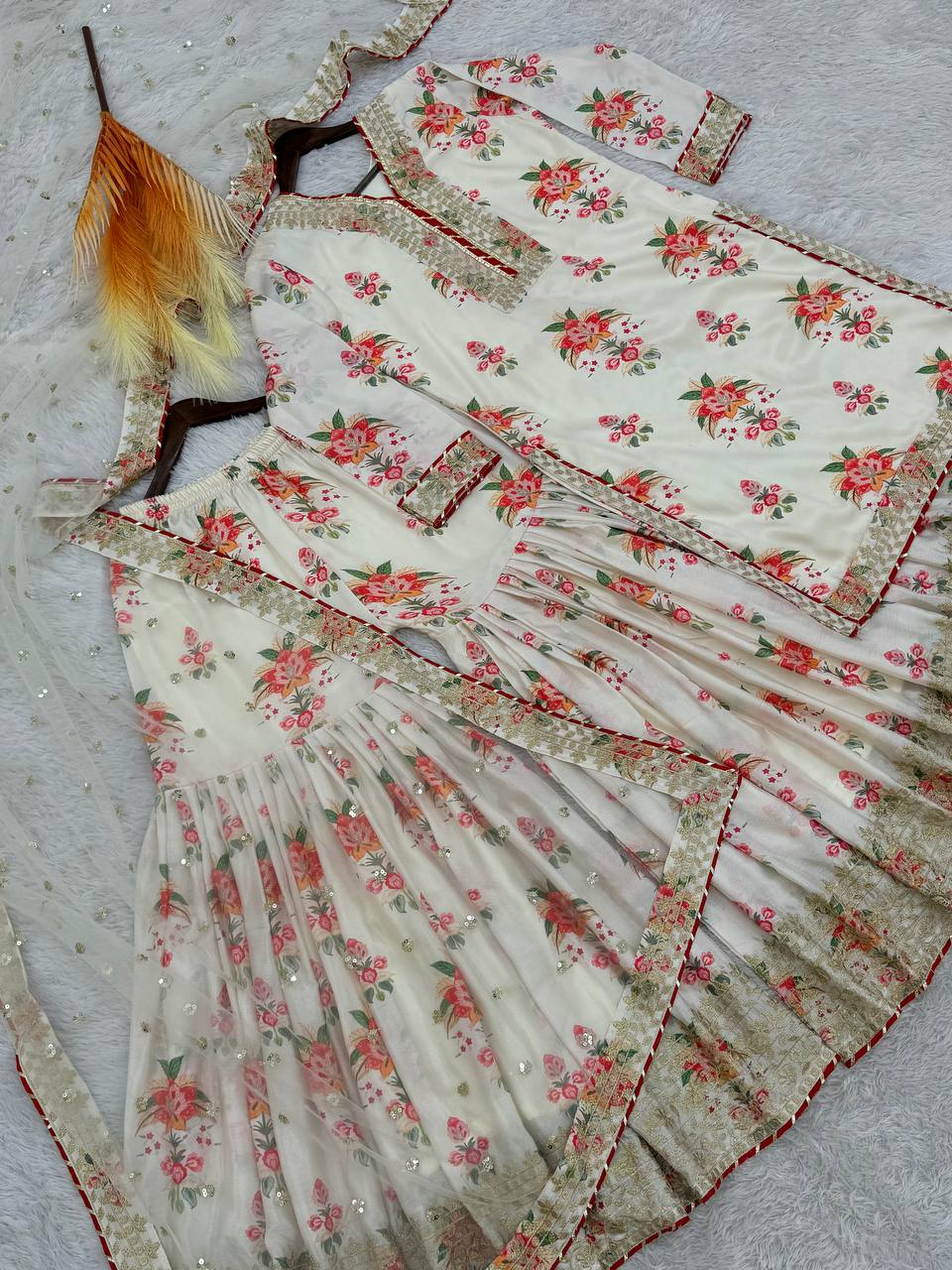 Pure Chinon Silk Kurta Sharara with Dupatta