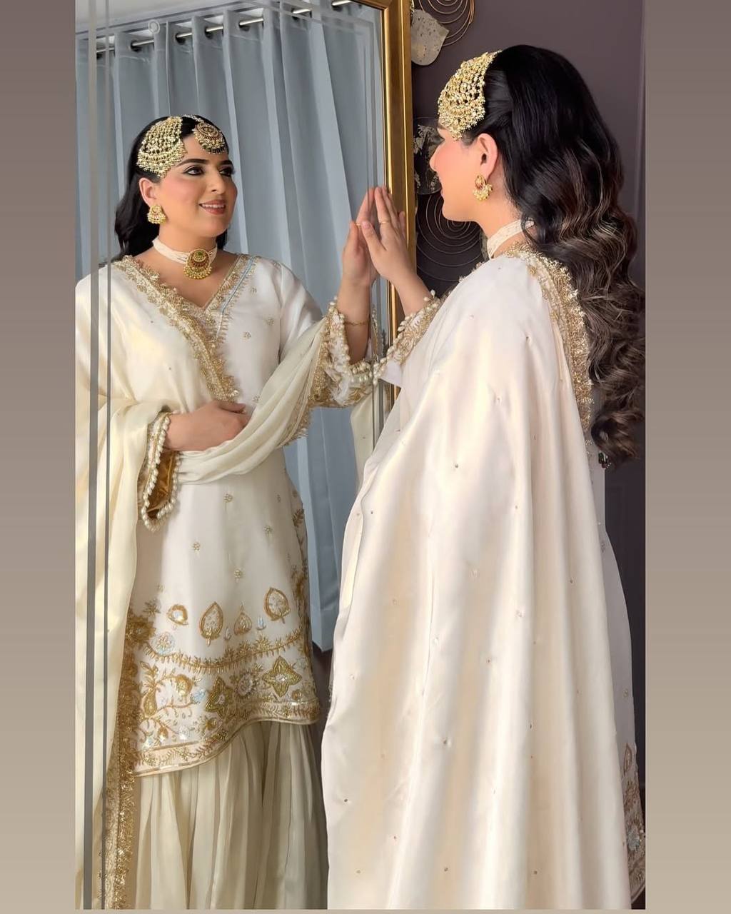 "Luxurious Crepe Silk Sequin Embroidered Sharara Set with Lace Details"