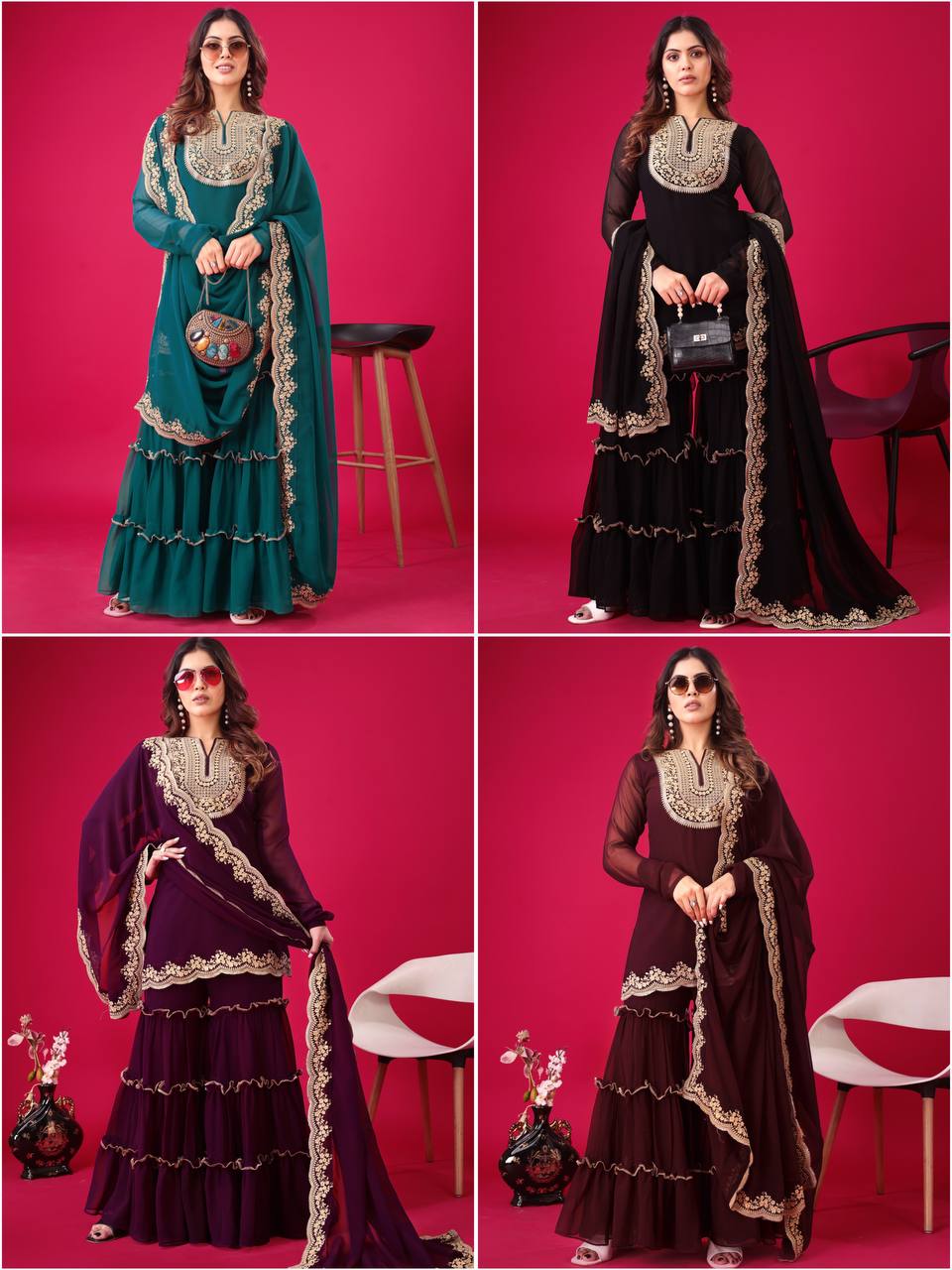 "Elegant Blooming Faux Georgette Set with Heavy Embroidery & Sequence Work"