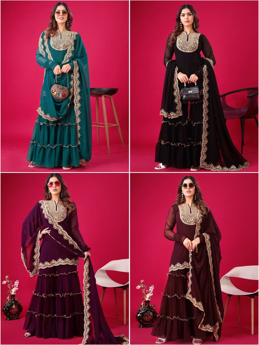 "Elegant Blooming Faux Georgette Set with Heavy Embroidery & Sequence Work"