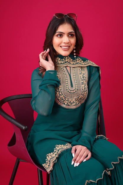 "Elegant Blooming Faux Georgette Set with Heavy Embroidery & Sequence Work"