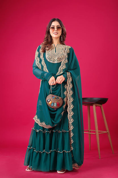 "Elegant Blooming Faux Georgette Set with Heavy Embroidery & Sequence Work"