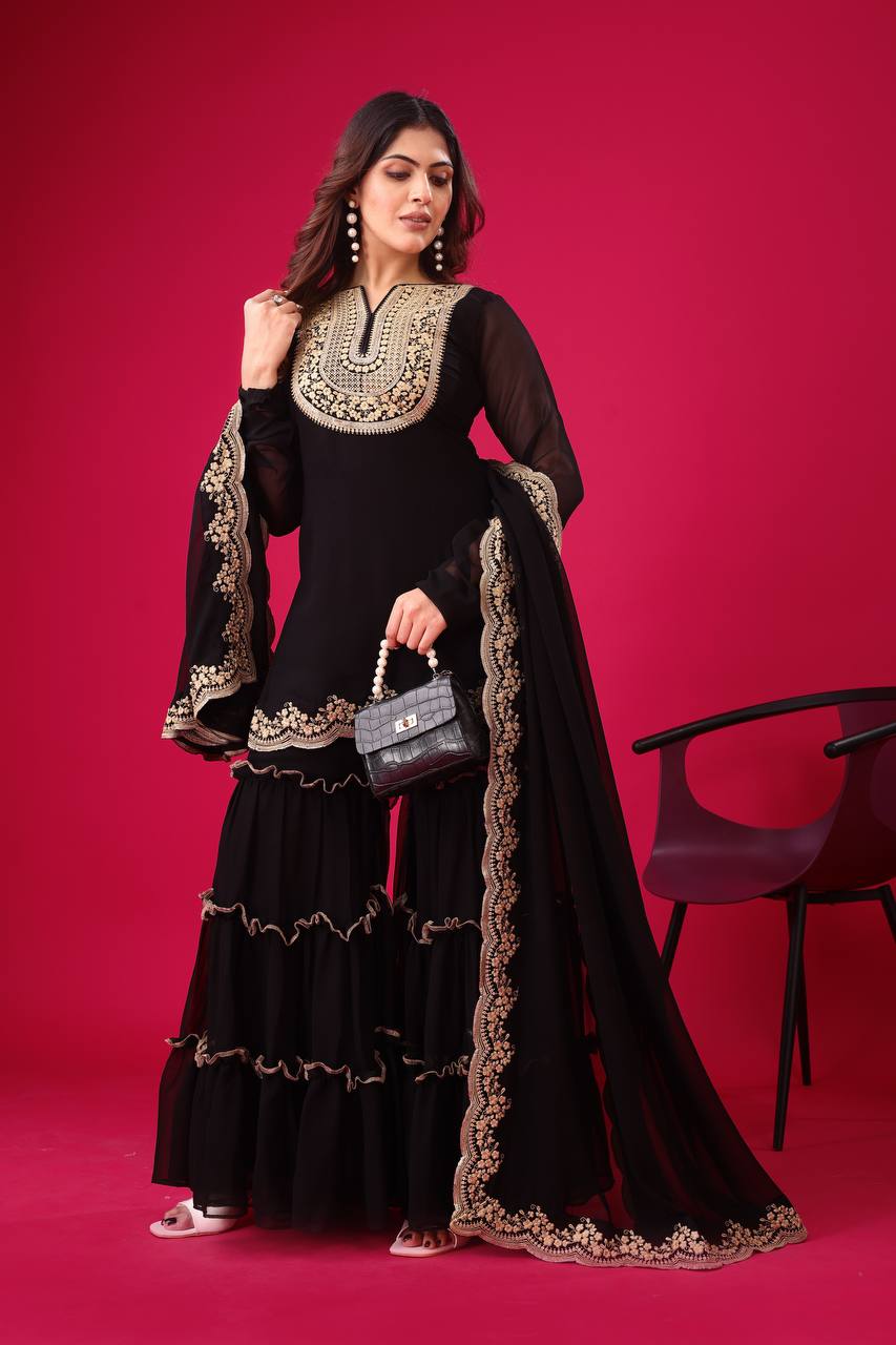 "Elegant Blooming Faux Georgette Set with Heavy Embroidery & Sequence Work"