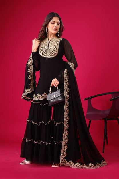 "Elegant Blooming Faux Georgette Set with Heavy Embroidery & Sequence Work"