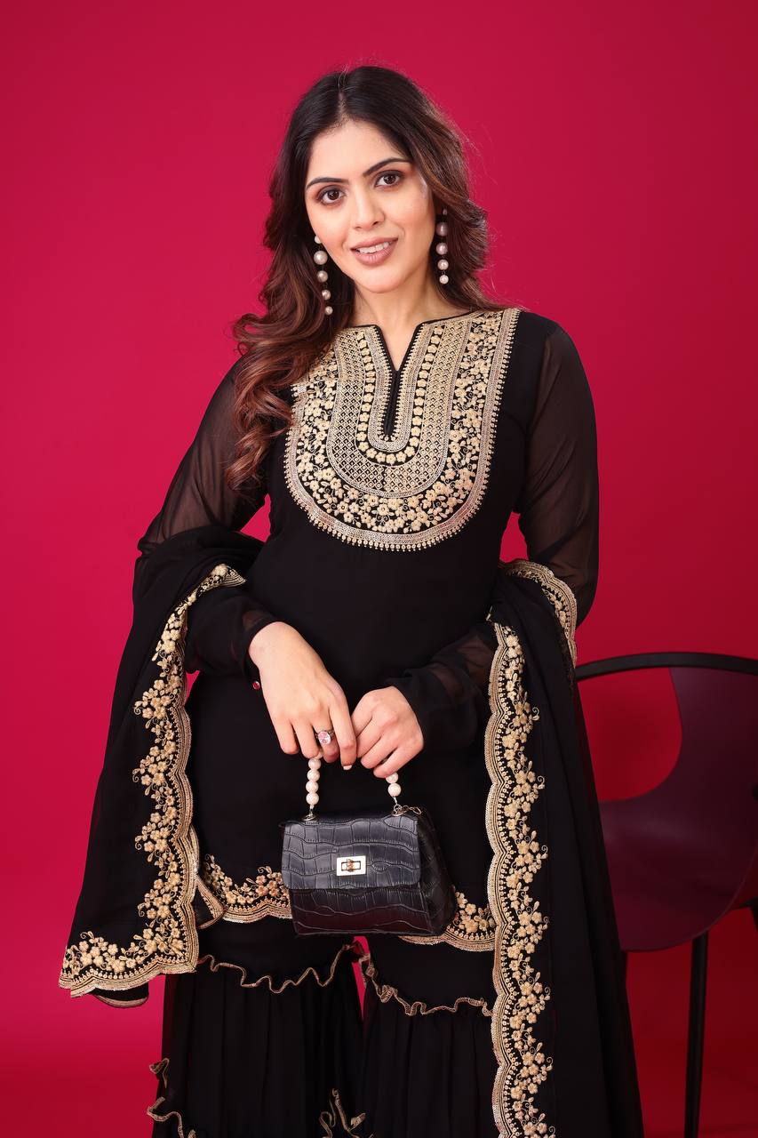 "Elegant Blooming Faux Georgette Set with Heavy Embroidery & Sequence Work"