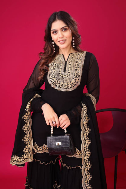 "Elegant Blooming Faux Georgette Set with Heavy Embroidery & Sequence Work"