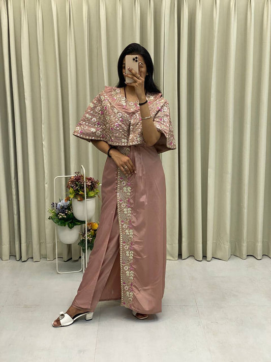 "Elegant Crepe Silk Fancy Top & Pant Set with Cording Sequence Embroidery and Foil Paper Work"