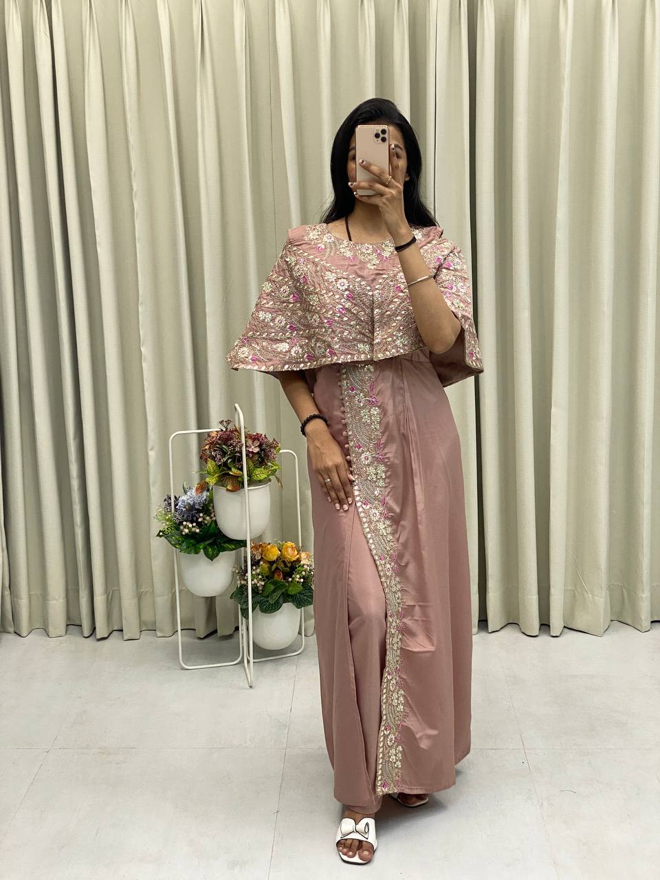 "Elegant Crepe Silk Fancy Top & Pant Set with Cording Sequence Embroidery and Foil Paper Work"